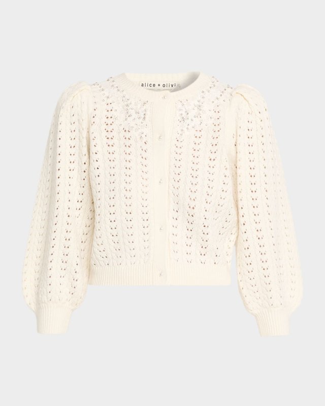 Doris Embellished Puff-Sleeve Cardigan